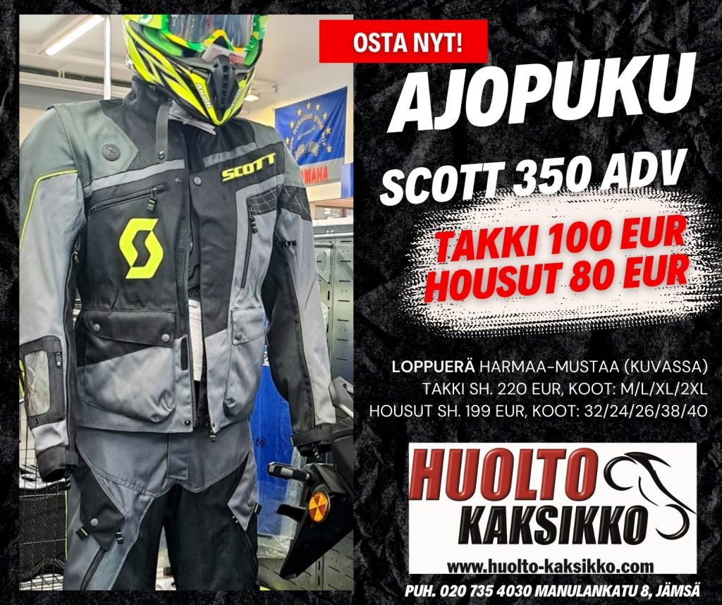 ajopuku, scott, tarjouspuku, mönkijä, atv, mönkkäri, traktorimönkkäri, moottoripyörä, prätkä